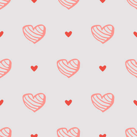 Seamless pattern with hand-drawn hearts in boho style.