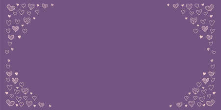 A frame of hearts. A hand-drawn cartoon cute doodle design isolated on a dark lilac background.のイラスト素材
