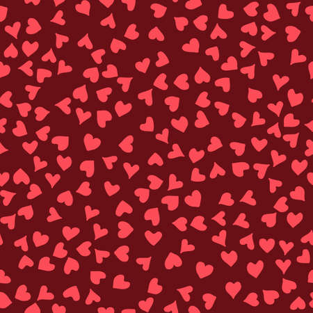 Heart icons seamless pattern on red background. Texture background.