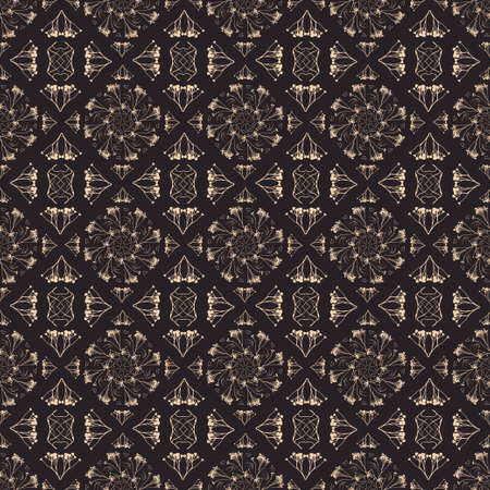 Geometric symmetrical seamless pattern with herbarium elements.