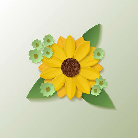 Isolated sunflower flower. Vector illustration in paper cut styleのイラスト素材