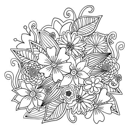 Vector black and white illustration of doodle colors for coloringのイラスト素材