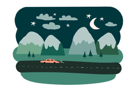 Color flat vector illustration of nature with mountains in Scandinavian style.のイラスト素材