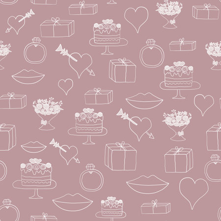 Wedding Vector seamless pattern of line art icons.のイラスト素材