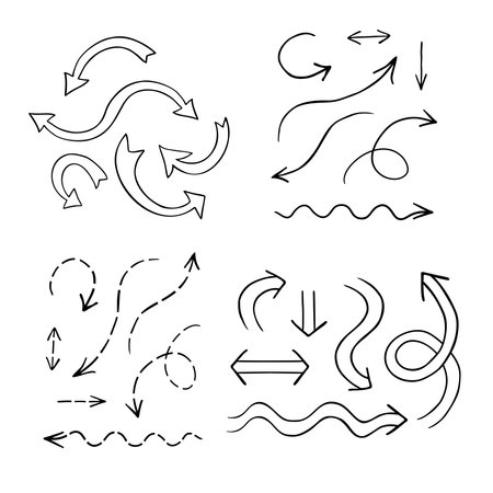 Vector Set of Hand Drawn Style Arrows Isolated on White Background.のイラスト素材