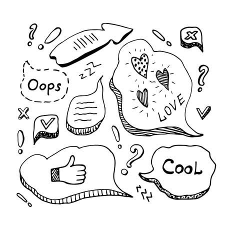 Social media vector doodles. Hand drawn set doodle elements for concept designのイラスト素材
