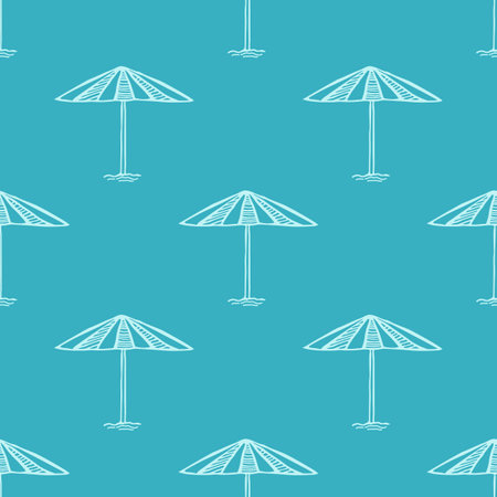 Seamless pattern with hand-drawn beach umbrella icon.のイラスト素材