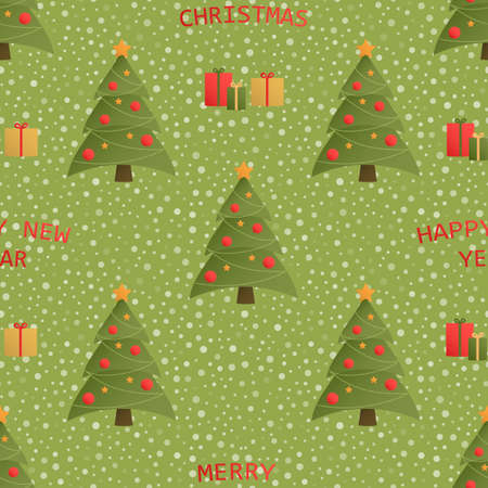 Seamless background with christmas tree design on green backgroundのイラスト素材