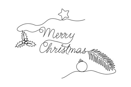 Continuous one line drawing Christmas design elements.のイラスト素材