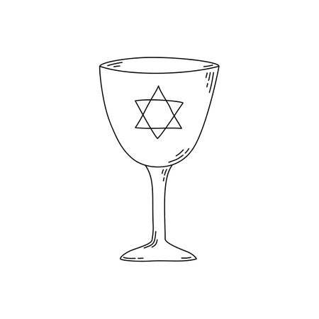 Hanukkah bowl hand drawn linear vector icon isolated on white background.のイラスト素材