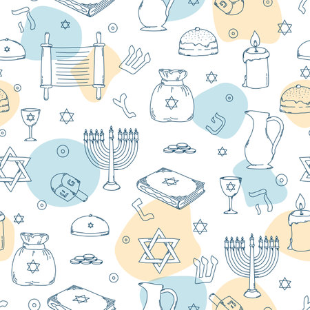 Seamless pattern with decorative elements of Jewish holiday Hanukkah.のイラスト素材