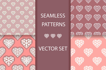 Set Vectors Seamless Retro Patterns With Mosaic Heartsのイラスト素材