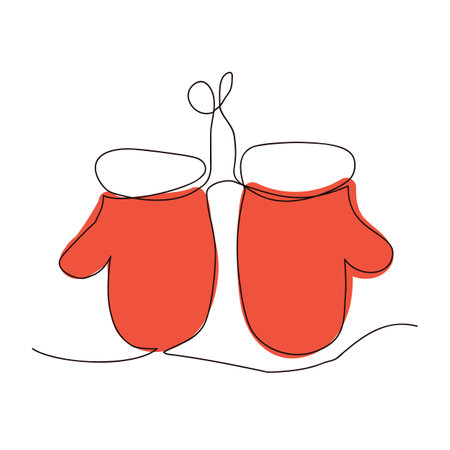 Continuous one line of christmas mittens gloves in silhouette. Minimal style.のイラスト素材
