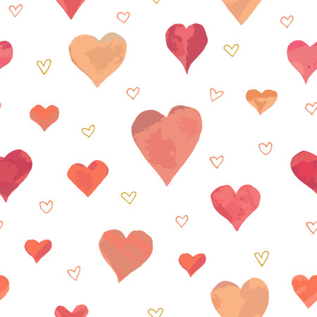 Seamless pattern with watercolor hearts on a white background.のイラスト素材