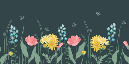 Floral seamless pattern hand-drawn. Flower graphic design.のイラスト素材
