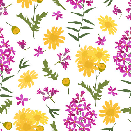 Floral seamless pattern hand-drawn. Flower graphic design.のイラスト素材