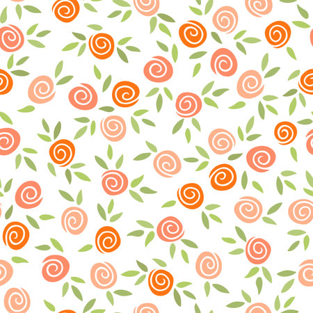 Vector seamless pattern with outline stylized roses.のイラスト素材