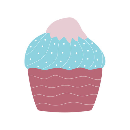 Cartoon cupcake with cream on a white background. Hand drawn illustration in the Scandinavian style