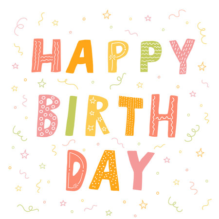 Hand drawn happy birthday lettering on white background.のイラスト素材