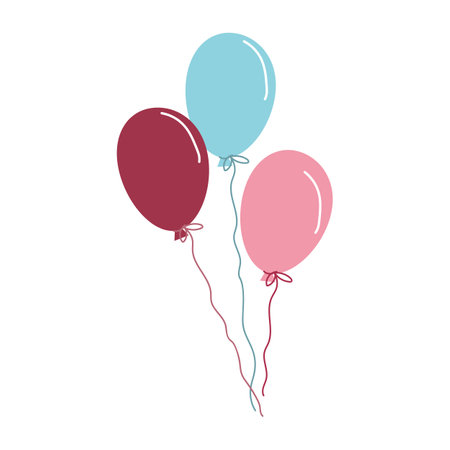 Three balloons isolated on a white background. Vector illustration in cartoon style.のイラスト素材