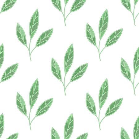 Hand drawn seamless pattern, twigs with leaves in the doodle style. Vector illustration Black and white vector illustration sketch. EPS10のイラスト素材