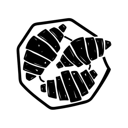 Stylized croissant on a plate. Top view, vector, hand-drawing sketch.のイラスト素材