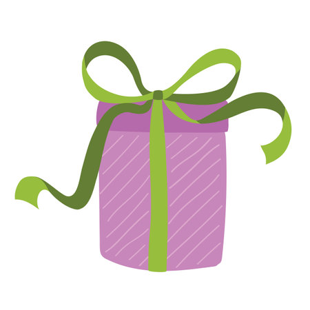 A gift box with a ribbon hand-drawn on a white background.のイラスト素材