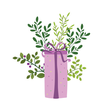 Hand drawn gift box and flower bouquet.のイラスト素材