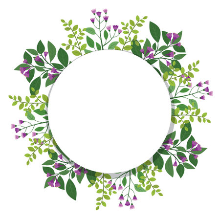Cute hand drawn round frame with floral elementsのイラスト素材