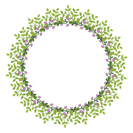 Cute hand drawn round frame with floral elementsのイラスト素材