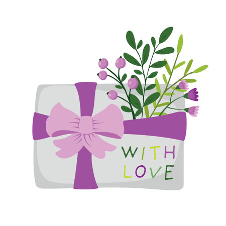 Hand drawn gift box and flower bouquet.のイラスト素材