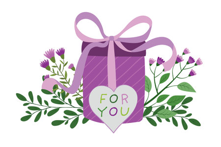 Hand drawn gift box and flower bouquet.のイラスト素材