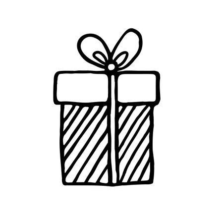 A gift box with a ribbon hand-drawn on a white background.のイラスト素材