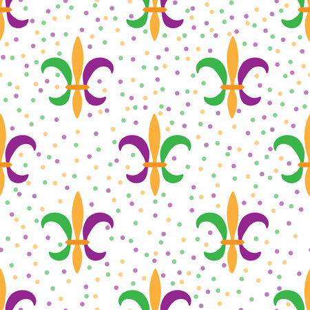 Mardi Gras Carnival seamless pattern with fleur-de-lis. Vector illustrationのイラスト素材