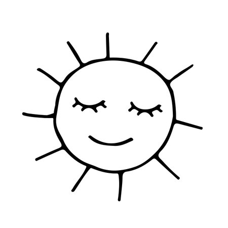 Hand drawn Sun with smile.のイラスト素材