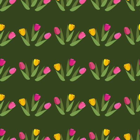 Flat vector seamless pattern with spring flowers tulip.のイラスト素材