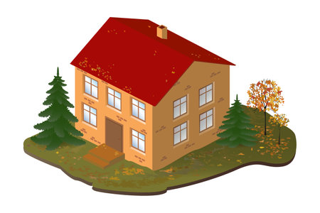 The house is surrounded by trees in winter 3Dのイラスト素材