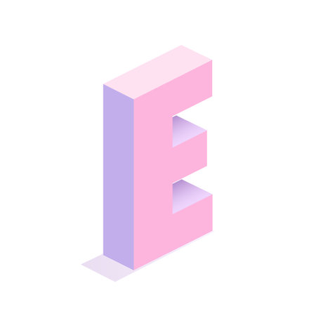 Isometric retro letter E. 3D art symbol in 90th style.のイラスト素材