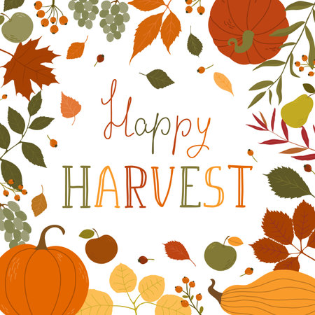 Hand-Drawn Bright Card. Festive Design for Thanksgiving.のイラスト素材