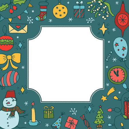 Christmas illustration, vector background. Frame made of festive elementsのイラスト素材