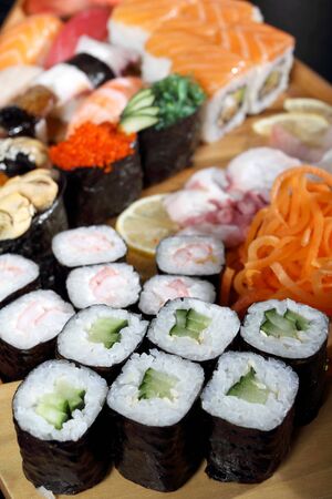 Japanese cuisine from rice and seafood in the big assortmentの写真素材