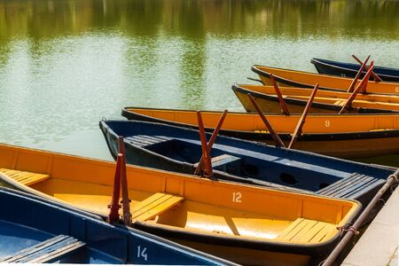 Color boats on the lake in park in Yerevan