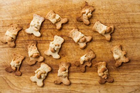 home-made cookies bears with cashew nutsの写真素材