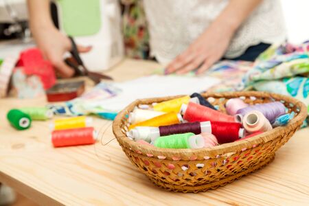 cutting a detail of a product on fabric a fragmentの写真素材