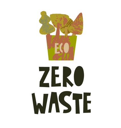 Zero waste lifestyle poster. Plastic elements on white background. Eco style. No plastic. Vector illustrationのイラスト素材