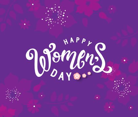 International Women's Day. Lettering Happy Womens day with flowers, tulips. Design for card, poster, flyer or social network.のイラスト素材