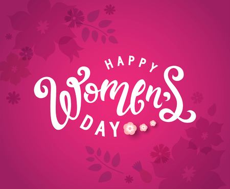 International Women's Day. Lettering Happy Womens day with flowers, tulips. Design for card, poster, flyer or social network.のイラスト素材