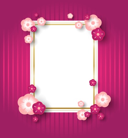 Rectangular frame decorated with flowers. For invitations, seasonal greetings, wedding printing, seasons of sale, mothers day, womens day, birthday design. Festive template design. Vector illustrationのイラスト素材