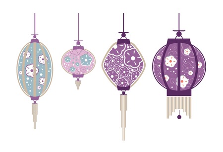 Illustration of a Chinese lanterns. Spring Lantern Festival is a Chinese festival. For invitations, postcards and posters.のイラスト素材