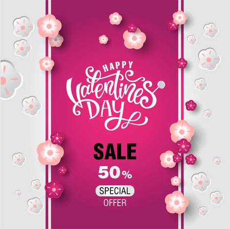 Happy Valentines Day Sale design on pink background. Happy Valentines Day Sale banner. For  greeting card, poster, festive card, invitation. Vector illustration.のイラスト素材